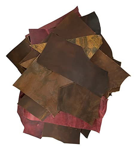 Leather Scraps for Leather Crafts – 3lbs Mixed Sizes, Shapes with 36" Cord - Full Grain Buffalo Leather Remnants from Journal Making - Great for Jewelry, Wallets, Cricut, Arts & Crafts - Assorted