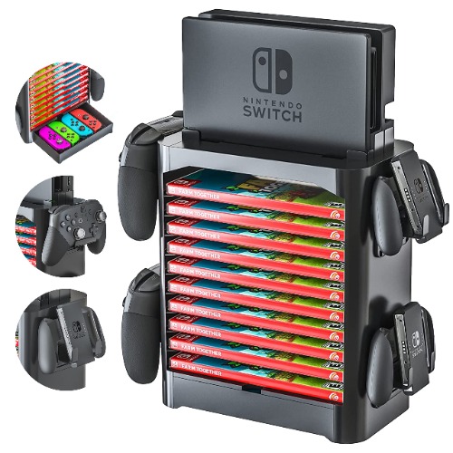 Skywin Game Storage Tower for Nintendo Switch - Stackable Game Disk Rack and Controller Organizer Compatible with Nintendo Switch and Accessories