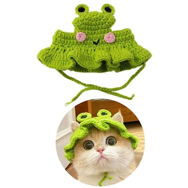 Zhouocea 1 PCS Cat Hat Cute Frog Shape Pet Cap Halloween Cat Kitten Halloween Costumes Cat Birthday Hat for Christmas Birthday