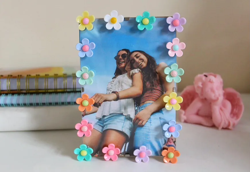 Flower Photo Frame Print Frame 4x6 Colourful handmade Picture Decor Art home dorm room decoration funky stand house warming gift for her