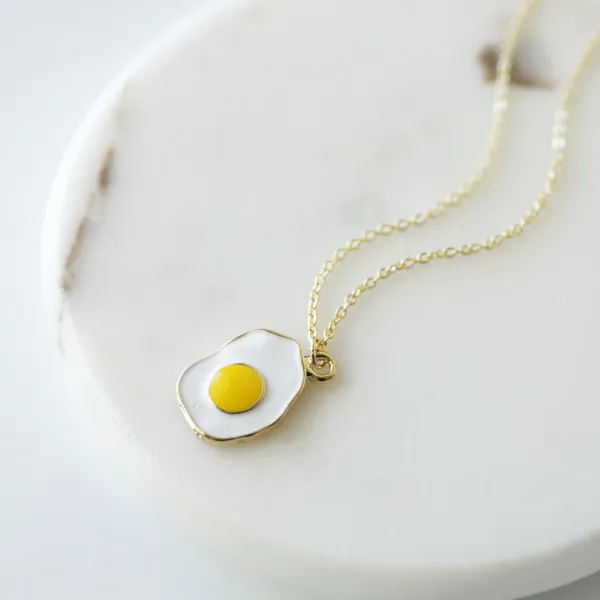Dainty Fried Egg Necklace, Egg Necklace, Small Charm Necklace, Birthday Gift