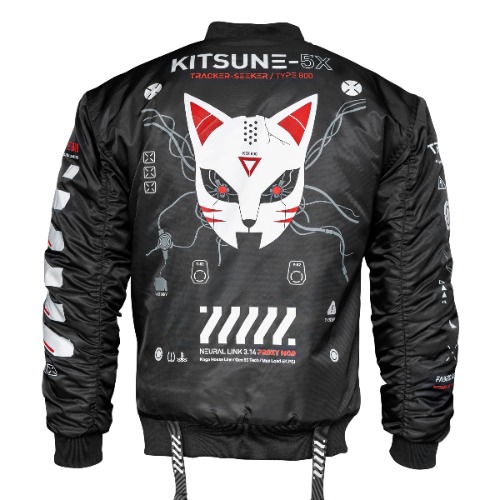 Kitsune-5X Black Bomber Jacket | Medium