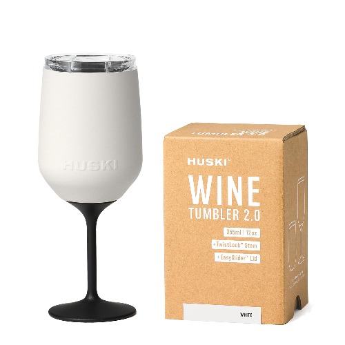 Huski Wijnbeker 2.0 | NIEUW | Premium roestvrijstalen wijnglas met deksel | Go Stemmed of Stemless met afneembare steel | drievoudig geïsoleerde beker | 12 oz capaciteit | Geweldig cadeau (wit) - Wit