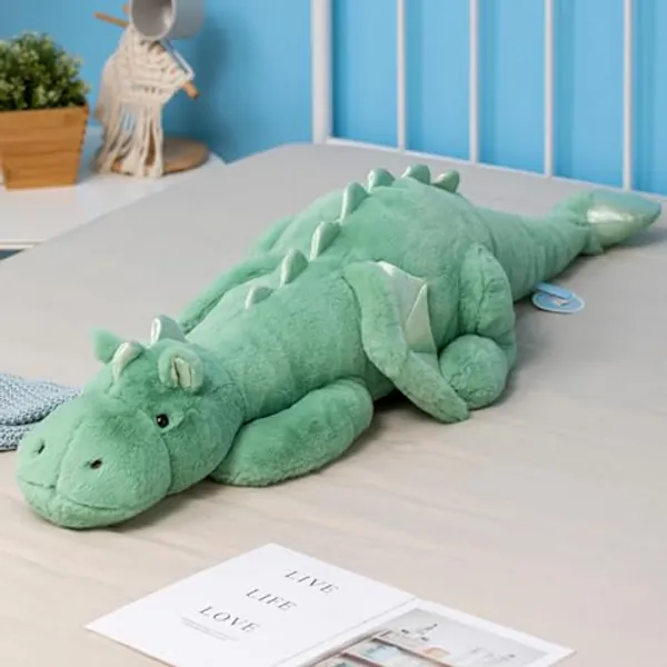 Weighted Stuffed Animals 10Lbs 35.4", Weighted Dragon Stuffed Animal for Kids and Adults, Heavy Weighted Stuffed Animals for Comfort and Relaxation. Blue, Pink, and Green Available - Green