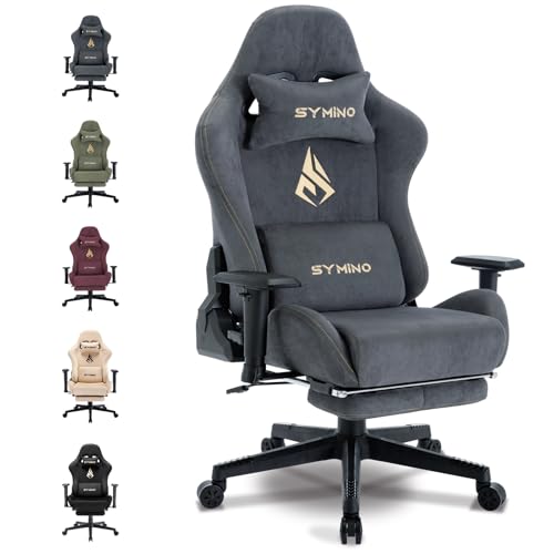 Symino Gaming Chair, Breathable Alcantara Fabric, As Soft as Fur, Ergonomic PC Chair, Adjustable Swivel Task Chairs with Footrest, Gray - Gray - Alcantara