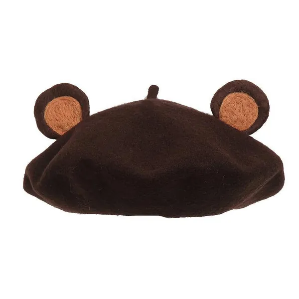 Cute Bear Ears Brown Beret Hat