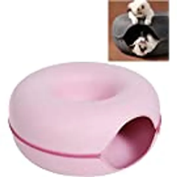 THEGA Round Felt Tunnel Cat Nest, Removable Cat Nest, Peekaboo Cat Cave Tunnel Cat Nest, Four Seasons Available Detachable Round Felt Cat Tube Play Toy with Peek Hole for Dogs Cats (Pink)
