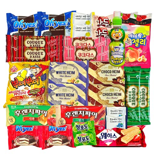 Mashi Box Korean Snack Box 30 Pieces - 3-4 Full Sized Snacks (Includes Drink), 16-17 Sample Sized Snacks, 10 Pieces of Candy
