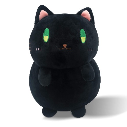 Cuecutie 13.8" Black Cat Plush Kawaii Cartoon Standing Cat Pillow Plushies Cute Round Eyes Kitten Stuffed Animal Cat Plush Doll Toy for Friend Birthday Valentine Christmas(Black, 13.8inch) - 