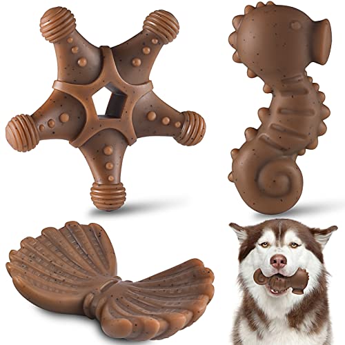 LUKITO 3Pack Indestructible Dog Toys, Dog Chew Toys for Aggressive Chewers, Dog Toys Indestructible for Small/Medium/Large Dogs, Tough Dog Toys with Nylon to Dog Birthday, Puppy Teething Toys - Ocean