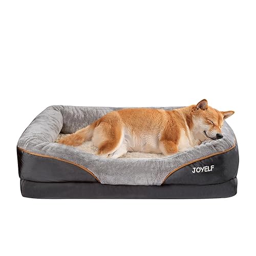 JOYELF Large Memory Foam Dog Bed, Orthopedic Dog Bed & Sofa with Removable Washable Cover and Squeaker Toys as Gift - 91 x 68 x 20 cm (L x W x H)