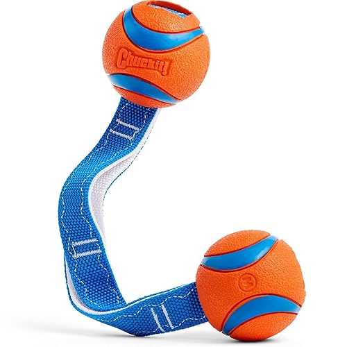 Chuckit! Ultra Tug Duo Dog Toy With Two Rubber Balls Tug Of War Interactive Fetch Toy for Dogs, Medium - Duo, Medium