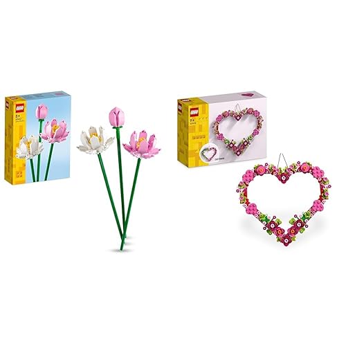 LEGO Creator Lotus Flowers Set, Bouquet Building Kit for Girls, Boys and Flower Fans & Creator Heart Ornament Set, Building Toy for 9 Plus Year Old Girls & Boys, Kids' Bedroom Decoration - Building Kit + Heart Ornament Set