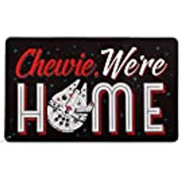 Open Road Brands Disney Star Wars Door Mat - Chewie We're Home Rubber Door Mat with Millenium Falcon