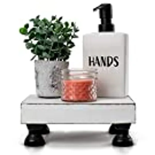 KIBAGA Decorative Wood Riser For Display - Beautiful Wooden Farmhouse Pedestal Stand Uniquely Displays Your Decorations - The Perfect Display Tray for Your Home and Kitchen Decor