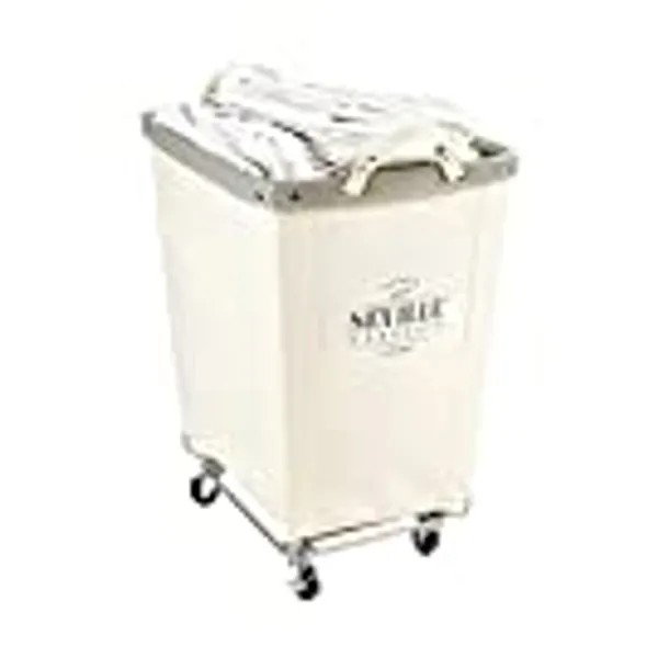 Seville Classics Large Commercial Heavy Duty Rolling Steel Frame Laundry Hamper Canvas Cart Bin, w/ Wheels for Hotel, Home, Closet, Bedroom (PATENTED), Cream, 22" D x 16" W