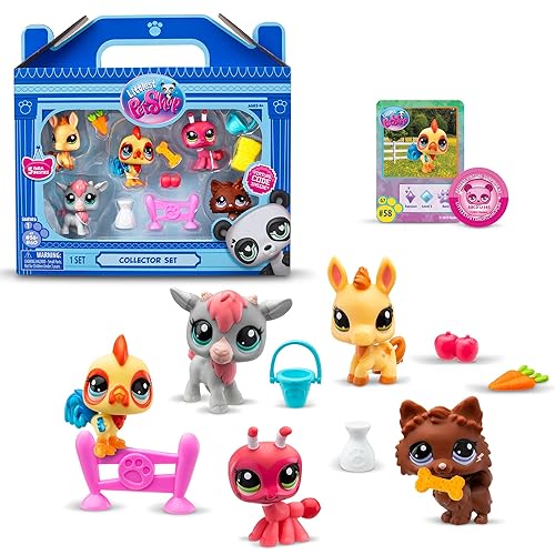 Littlest Pet Shop Farm Besties Collector Set - Gen 7 Bobble Head Pets #56-60, Imagination Toy for Kids 4+ - Farm Besties Collector Set