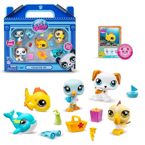 Littlest Pet Shop, Collector Set, Beach Besties Theme - Gen 7, Pets #61 to #65, Authentic LPS Bobble Head Figure, Collectible Imagination Toy Animal, Kidults, Girls, Boys, Kids, Tweens Ages 4+ - Beach Besties Collector Set