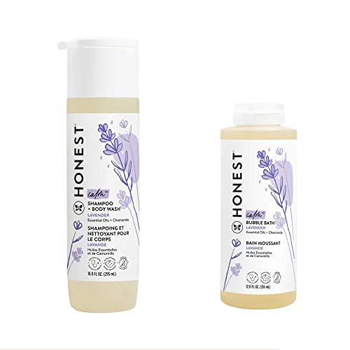 The Honest Company Lavender Calm 2-in-1 Cleansing Shampoo + Body Wash + Foaming Bubble Bath Bundle | Naturally Derived, Tear-Free, Hypoallergenic | 10 fl oz, 12 fl oz - Lavender Calm - 22 Fl Oz