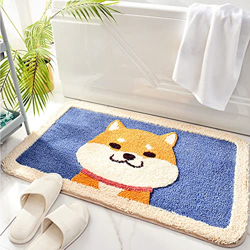Bath Mat, Cute Shaggy Bathroom Rug,Soft, Absorbent, Non Slip & Durable Plush Rug, Machine Wash, Ideal for Tub, Toilet or Sink, 17.71"x 25.59", Akita - 19.68" x 31.49" Blue