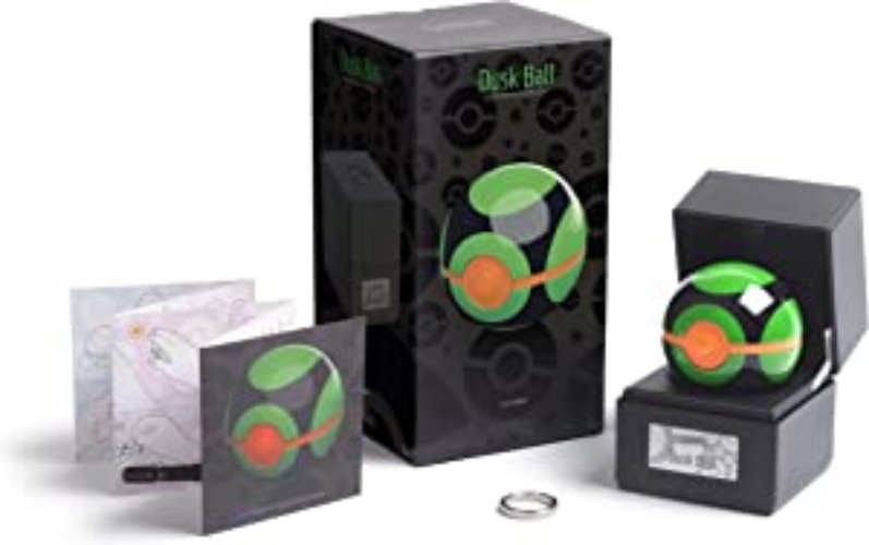 The Wand Company Dusk Ball Authentic Replica - Realistic, Electronic, Die-Cast Poke Ball with Ball and Display Case Light Features Officially Licensed by Pokemon