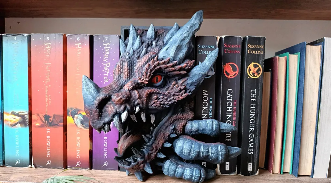 Large Mystical Dragon Bookend, 3D Printed Shelf Art, Multi-Color Book Nook, Fantasy Enthusiast Gift, 8.5 Inches Large Size