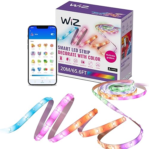 WiZ Connected 65.6 ft LED Light Strip - Flowing Multicolor LED Color-Changing Light Strip For Your Smart Home - Voice/App Control - Works with Google Home, Alexa and HomeKit - 2 Rolls - RGBIC - 65.6 FT