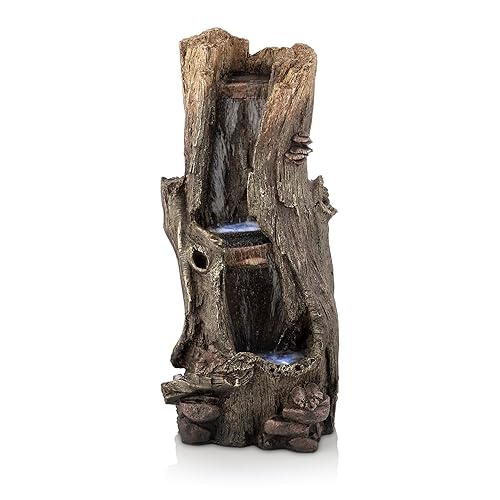 Alpine Corporation 41" Tall Outdoor Rainforest Waterfall Tree Trunk Fountain with LED Lights - Gray