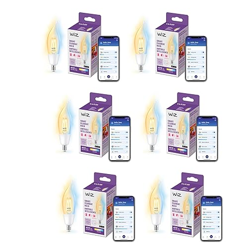 WiZ Clear 40W BA11 Tunable White Filament LED Smart Candle-Shaped Bulb - Pack of 6 - E12- Indoor - Connects to Your Existing Wi-Fi - Control with Voice or App - Matter Compatible - 6