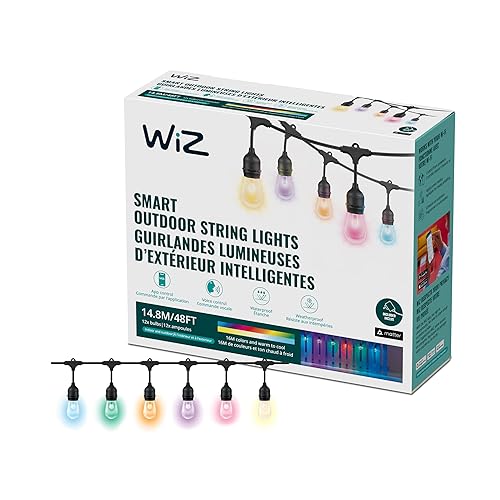 WiZ Connected 48FT Color Changing Outdoor String Lights - Water and Weatherproof - Adapter Included - Control with Wiz Connected App - Works with Google Home, Alexa and Siri Shortcuts