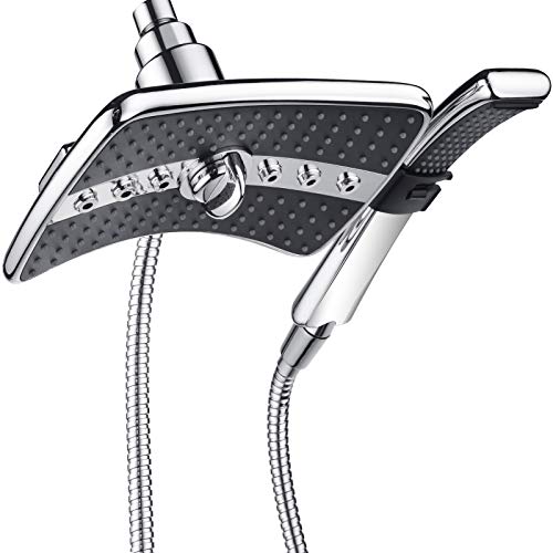 BRIGHT SHOWERS Dual Shower Head Combo, Handheld Showerhead Rainfall Shower Head Set with Black Face, 60 Inch Long Stainless Steel Shower Hose, Chrome - 1.8 Gallon Per Minute California - Chrome