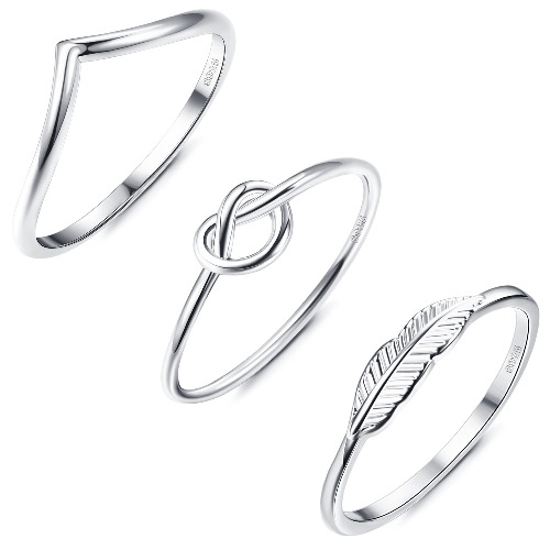 MILACOLATO 3pcs 925 Sterling Silver Rings Set 18K White Gold Plate Dainty Band Rings Tarnish Resistant Stackable Thumb Rings for Women - 9