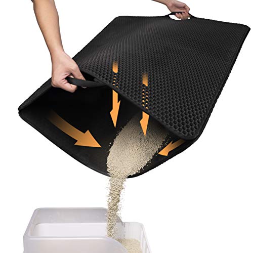 Conlun Cat Litter Mat Cat Litter Trapping Mat, Honeycomb Double Layer Design, Urine and Water Proof Material, Scatter Control, Less Waste，Easier to Clean,Washable - Black - 30” X 24”