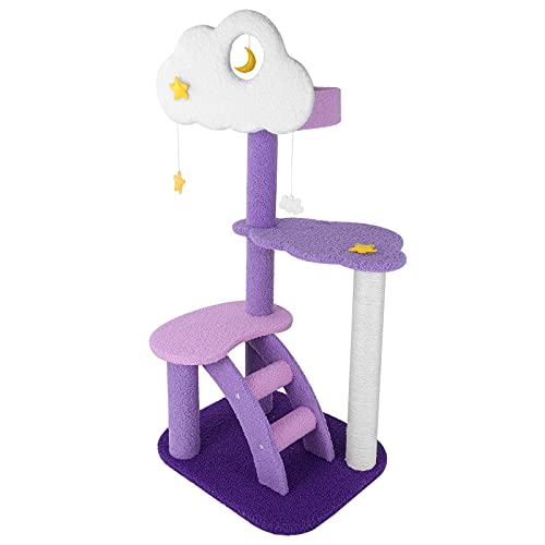Lucky Monet 43 Inches Cat Tree Tower for Indoor Cats, 3-Layer Purple Cute Purple Pink Cat Tree Unique Cat Condo with Scratching Post - 43 Inch Cat Tree