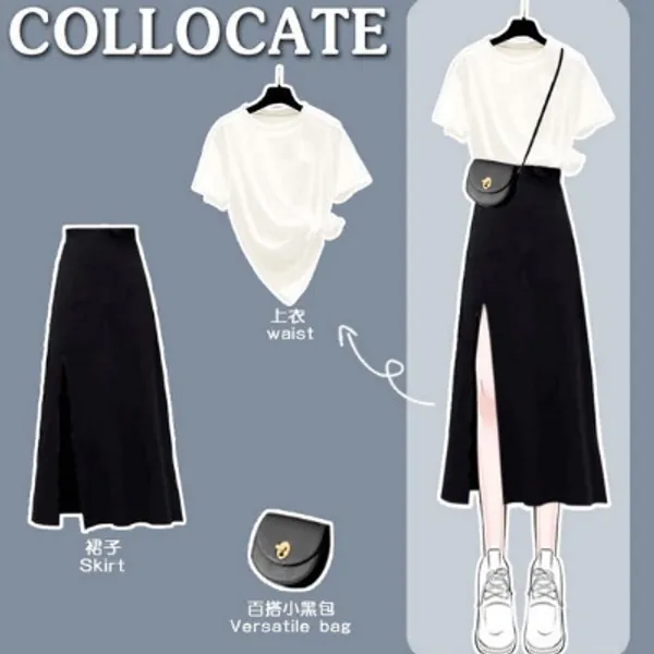 Slim split skirt two-piece set