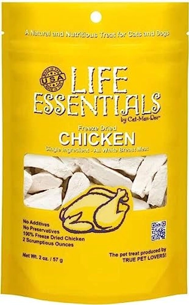 LIFE ESSENTIALS BY CAT-MAN-DOO All-Natural Freeze Dried Chicken Treats for Dogs & Cats Free of Grains, Fillers, Additives and Preservatives Proudly Made in The USA - (2 oz. Bag) - 2 Ounce (Pack of 1)