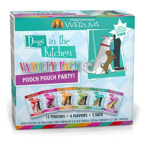 Weruva Dogs in The Kitchen, Variety Pack, Pooch Pouch Party!, Wet Dog Food, 2.8oz Pouches (Pack of 12) - Pooch Pouch Party Variety Pack - 2.8 Ounce (Pack of 12)