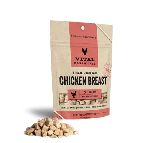 Vital Essentials Freeze Dried Cat Treats, Raw Chicken Breast Treats for Cats 1 oz - New Packaging - Chicken