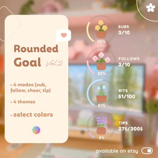 ROUNDED GOAL Vol.2 Widget for Twitch | Cozy Plant Flower | Streamelements - OBS