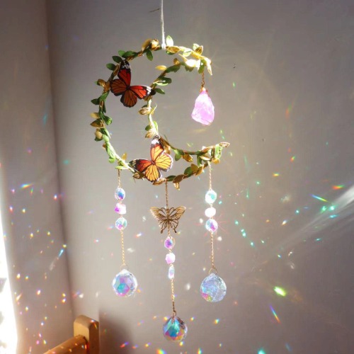 Mond Kristall Anhänger Deko,Regenbogen Sonnenfänger,Kristall Regenbogen Sonnenfänger,sonnenfänger,Mondwindspiele Sonnenfänger,Kristall Anhänger Deko,Sonnenfänger Kristall Windspiel - E