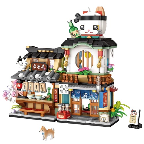 QLT Japanisch Straßenansicht Izakaya Shop Mini Bausteine, MOC Creative STEM Japanisch Toys Friends mädchen Model Set, 789 PCS Klemmbausteine Haus Toy Gift (Nicht kompatibel mit Lego Bausteine)