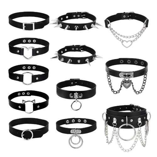 JeweBella 12 Pezzi Choker per Donna Nero Punk Choker Cuore Gotico Choker Borchie Choker Rivetto Regolabile Rock Collana Girocollo Choker Goth Halloween Cosplay