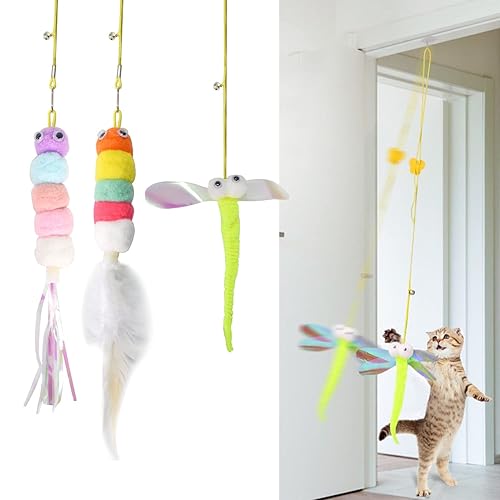 Giochi per Gatti Appeso Alla Porta, Gioco Interattivo Gatto, Intercambiabile Giochi per Gatti con Campana, Giocattoli per Gatti da Interno, 2m Gioco Gatto Regolabile, Giocattoli Interattivi per Gatti