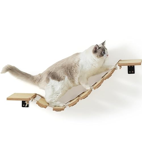 FUKUMARU Scale per Gatti, 32 cm, Percorso Ponte di Gatto da Parete per Arrampicata e Passeggiate,Scaletta da Parete per la Maggior Parte dei Gatti e Cuccioli. Legno Massiccio Naturtale.