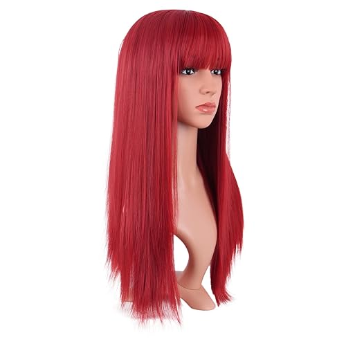 MapofBeauty 22 Pollice/56 cm Lungo Lisci Con Frange Sintetico Capelli Heat Resistente per Cosplay Parrucca (Rosso) - Rosso