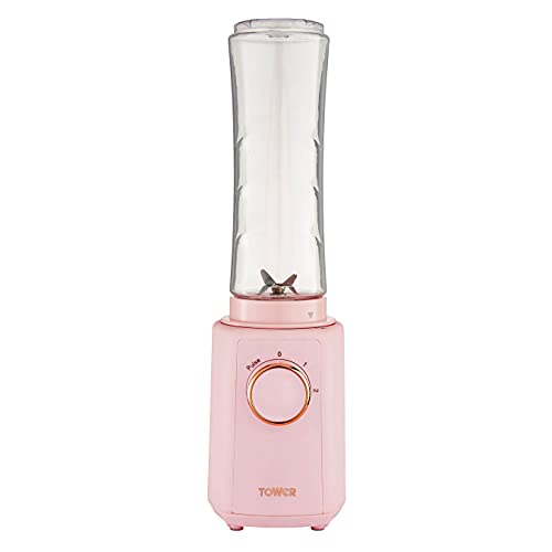 Tower T12060PNK Cavaletto Personal Blender with Tritan Smoothie Bottle, 2 Speeds, 500ml, 300W, Marshmallow Pink and Rose Gold - Pink and Rose Gold - Single