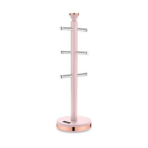 Tower T826132PNK Cavaletto Mug Tree with Stainless Steel Stoppers, Soft Underliner, Marshmallow Pink and Rose Gold - Marshmellow Pink - Mug Tree