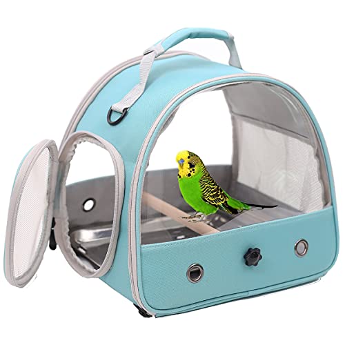 Small Bird Travel Carrier, Portable Bird Cage for Parrot Parakeet Budgie Reptile with Stainless Steel Tray and Wooden Perch (Green) - Green