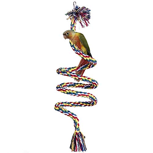 LeerKing Bird Rope Perches Parrot Hanging Perches Chewing Cage Toys Cotton Rope Swing Spiral Perches for Parakeet Cockatiel Bungee African Greys Cockatoo,39inch - Rope-39"