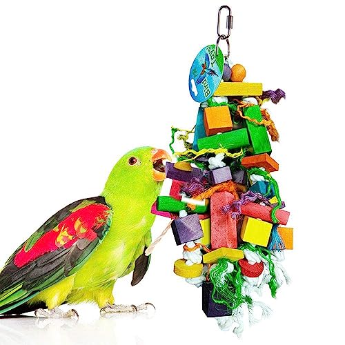 SunGrow Chewing Toy for Parrot, Cockatiel, Macaw, Conure, Parakeet, 15.7 Inches Tall by 4 Inches Wide, Edible Chew, Nibbling Keeps Beaks Trimmed, Multicolored Wooden Blocks, 1 pc - Nibble Toy